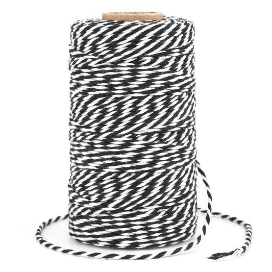 G2PLUS 100M Black and White Craft Bakers Twine 2mm Garden Thread Durable Tags Tie Labels String Spool for DIY Crafts and Handmade Arts (Black and White)
