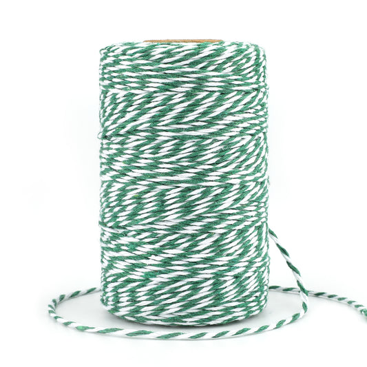 G2PLUS 100M Green and White Craft Bakers Twine 2MM Cotton Garden Thread Durable Tags Tie Labels String Spool for DIY Crafts and Handmade Arts (Green and White)
