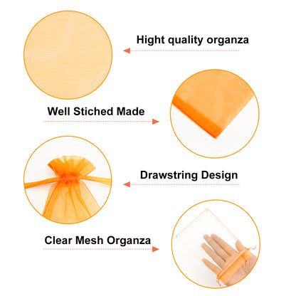 G2PLUS Orange Organza Bags 4x6 In - 100PCS Drawstring Organza Bags, Sheer Mesh Jewelry Pouches, Halloween Goodie Candy Treat Bag for Christmas, Thanksgiving, Wedding Party Favors