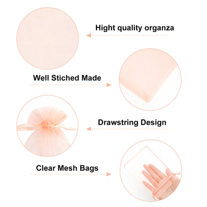 G2PLUS Peach Organza Bags 4x6 In - 100PCS Drawstring Organza Bags, Sheer Mesh Jewelry Pouches, Candy Gift Wrap Pouch for Halloween, Christmas, Wedding Party Favors