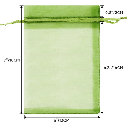 G2PLUS 25PCS Green Organza Bags 5x7 inches - Sheer Mesh Jewelry Pouches, Sage Green Organza Gift Bags with Drawstring for Candy, Jewelry, Wedding Party Favors