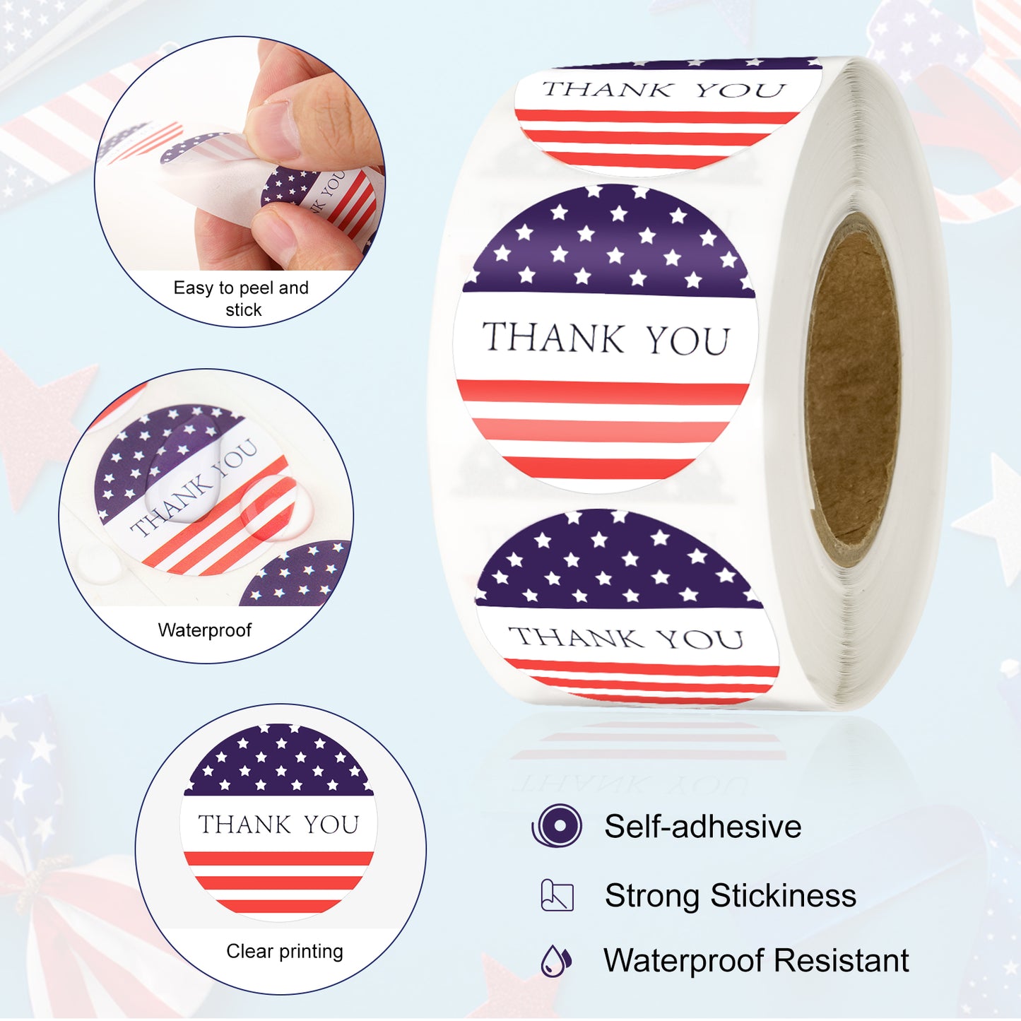 G2PLUS American Thank You Stickers, 500PCS American Flag Stickers, 1 inch Patriotic Gift Stickers, USA Thank You Stickers, Star American Flag Stickers, Thank You Label Stickers Roll for Envelope Seals