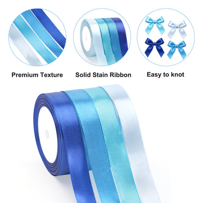 G2PLUS Pastel Blue Satin Ribbon for Gift Wrapping, 4 Rolls, 20mm x 22m 88m Total Gift Wrapping Ribbon, Ribbon for Birthday Parties, Baby Showers, DIY Crafts, Bows, Bouquet Wrapping