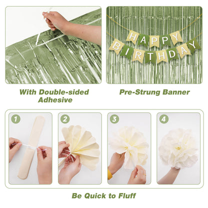 G2PLUS Green Birthday Decorations Set, Birthday Party Backdrop Decorations