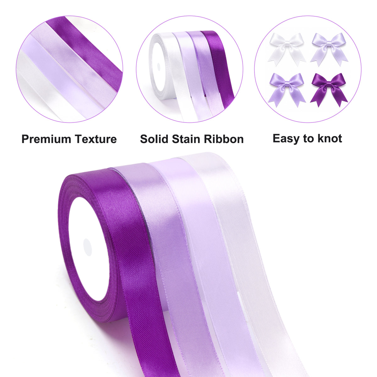 G2PLUS Purple Satin Ribbon for Gift Wrapping, 4 Rolls, 20mm x 22m 88m Total Gift Wrapping Ribbon, Ribbon for Weddings, Baby Showers, DIY Crafts ,Party Decor, Bows, Bouquet Wrapping
