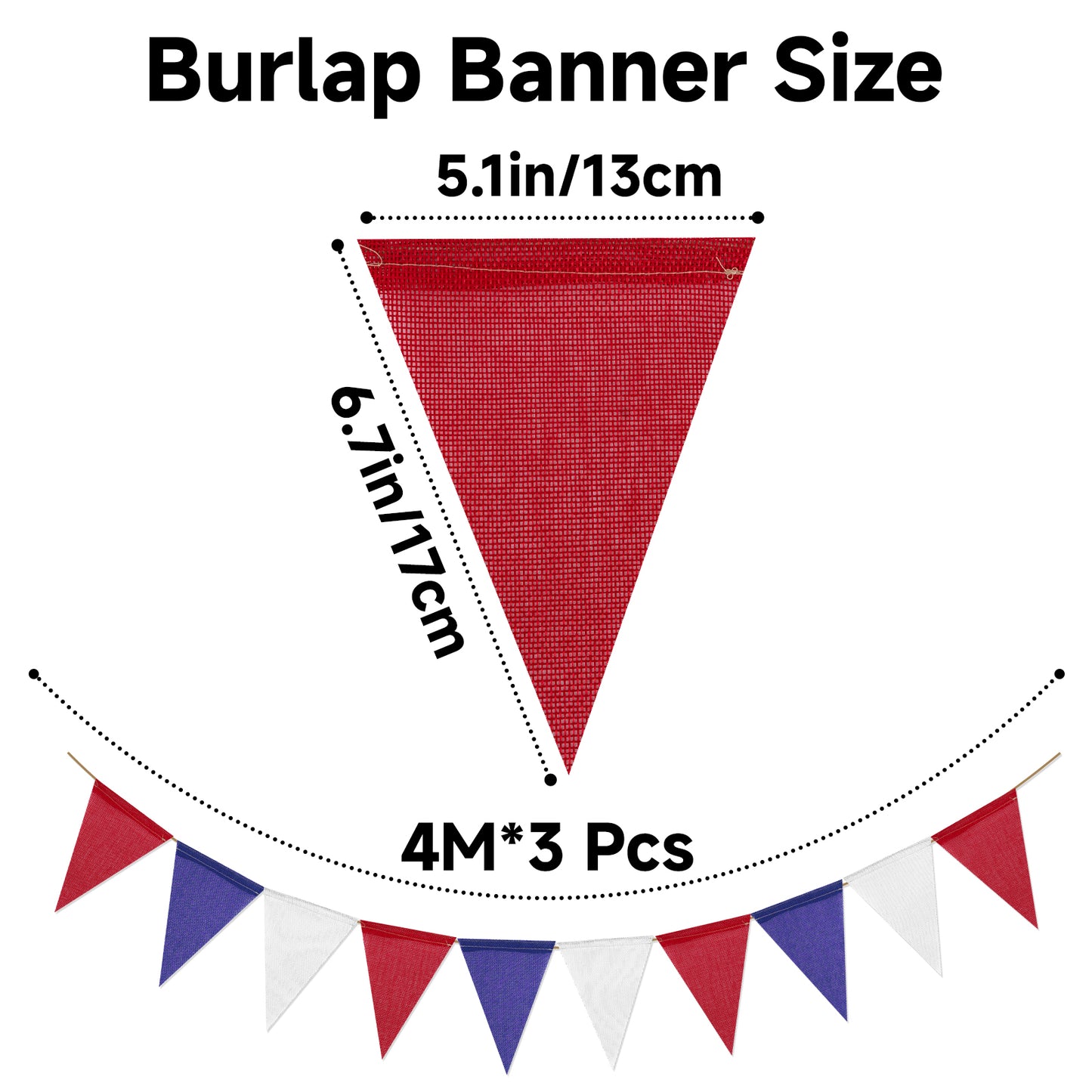 G2PLUS 39Ft Red White Blue Triangle Flag Bunting, 36Pcs Pre-Strung Burlap Pennant Banner, Patriotic Party Decorations for 4th of July, Independence, Memorial Day, Graduations, Labor Day, Graduation