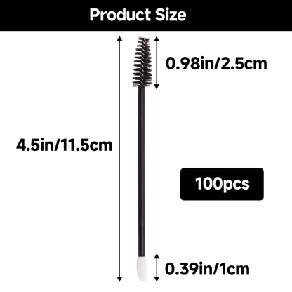G2PLUS 100pcs Eyelash Brush and Lip Brush, Black Dual Ended Mascara Wands, Disposable Makeup Brushes for Eyelash Extension, Eyebrow, Lip Gloss, Salon and Travel Use