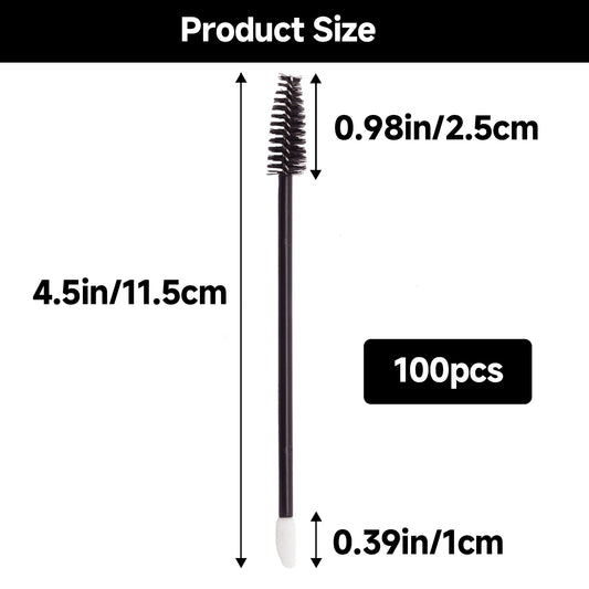 G2PLUS 100pcs Eyelash Brush and Lip Brush, Black Dual Ended Mascara Wands, Disposable Makeup Brushes for Eyelash Extension, Eyebrow, Lip Gloss, Salon and Travel Use