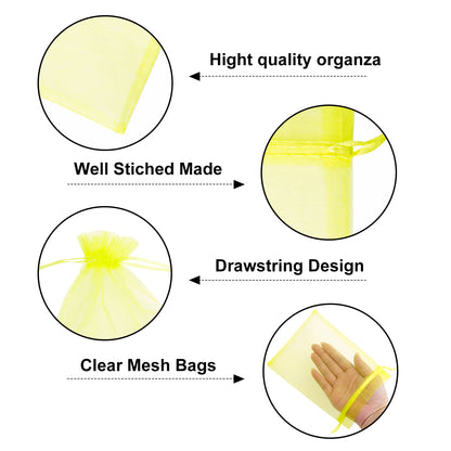 G2PLUS 25PCS Yellow Organza Bags 5x7 inches - Sheer Mesh Jewelry Pouches, Organza Gift Bags with Drawstring for Candy, Jewelry, Wedding Party Favors