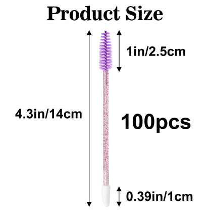 G2PLUS 100pcs Eyelash Brush Lip Brush, Dual Ended Eyelash Extension Brush, Purple Mascara Wands and Lipstick Applicator, Portable Makeup Brush for Eyebrow, Lip gross and Lash Extension