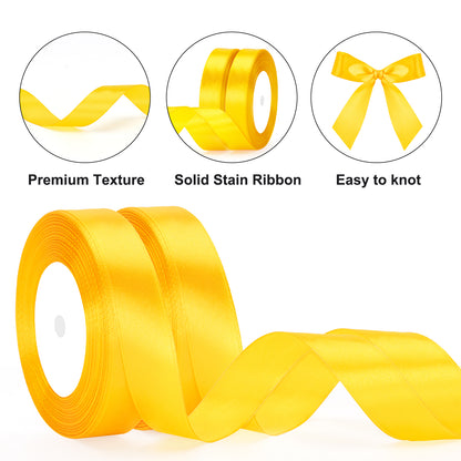G2PLUS 20mm Gold Yellow Satin Ribbons, 2 Roll x 22m Gift Wrapping Ribbon for Christmas Wrap, Crafting, Bows Making, Cake Decorating, Birthday and Wedding Party Decoration