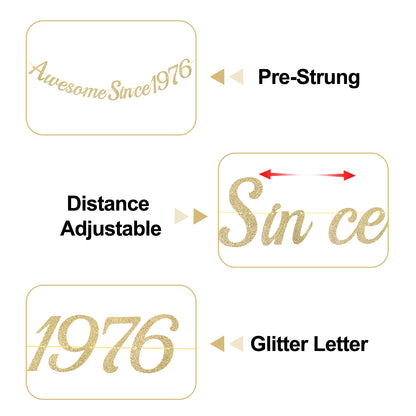 G2PLUS Pre-Strung 50th Birthday Banner, Glitter 50th Birthday Decorations Champagne Gold Happy 50th Birthday Banner, 3m Awesome Since 1976 Banner, 50th Birthday Party Decorations