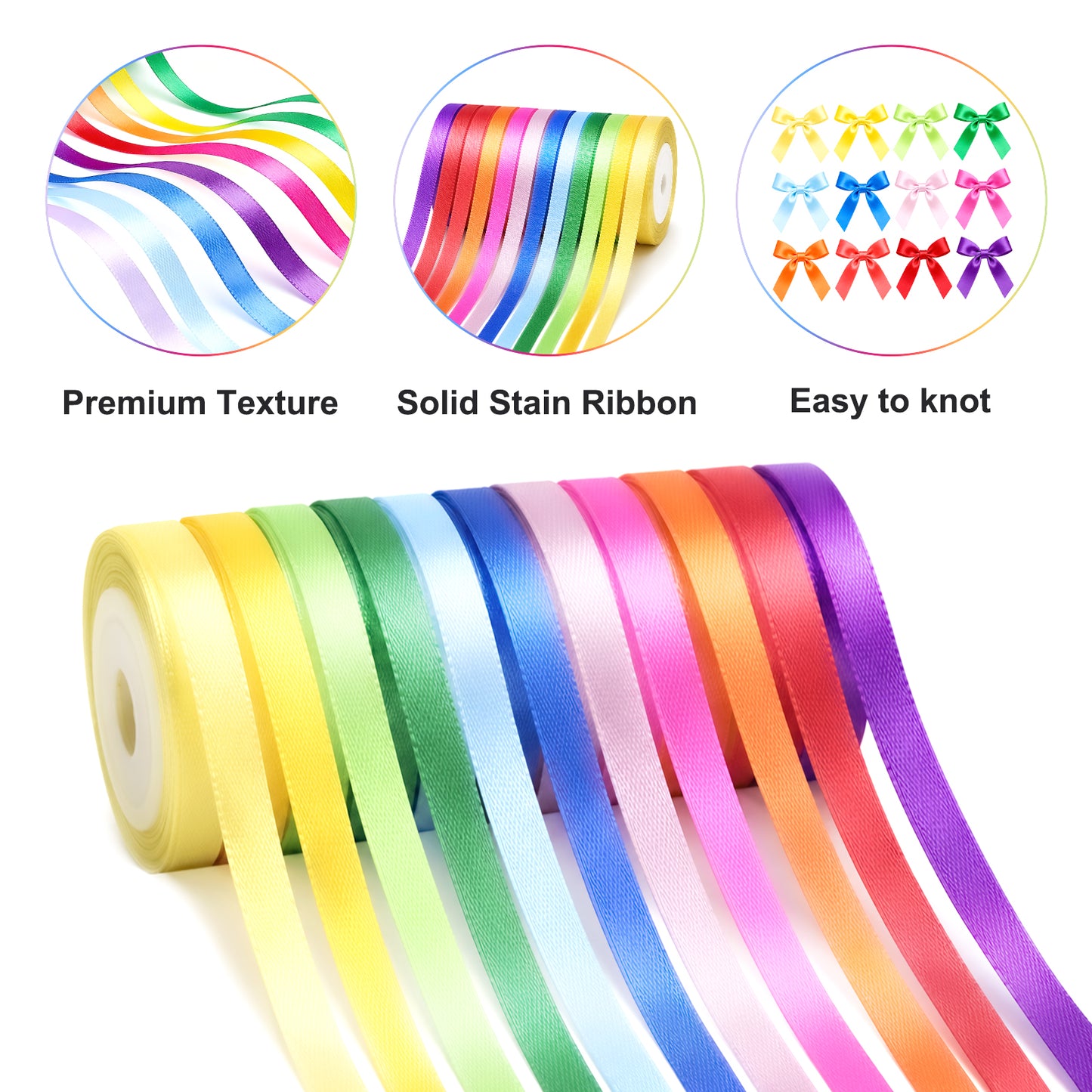 G2PLUS Rainbow Satin Ribbon for Gift Wrapping, 12 Rolls, 10mm x 9m 108m Total Gift Wrapping Ribbon, Ribbon for Birthday Parties, Rainbow-Themed Decor, DIY Crafts