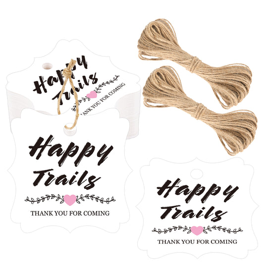 G2PLUS Wedding Favors Gift Tags-100PCS Thank You for Coming Tags White Paper Happy Trails Gift Tag with String for Bridal Shower, Retirement, Guest Appreciation Party Favors