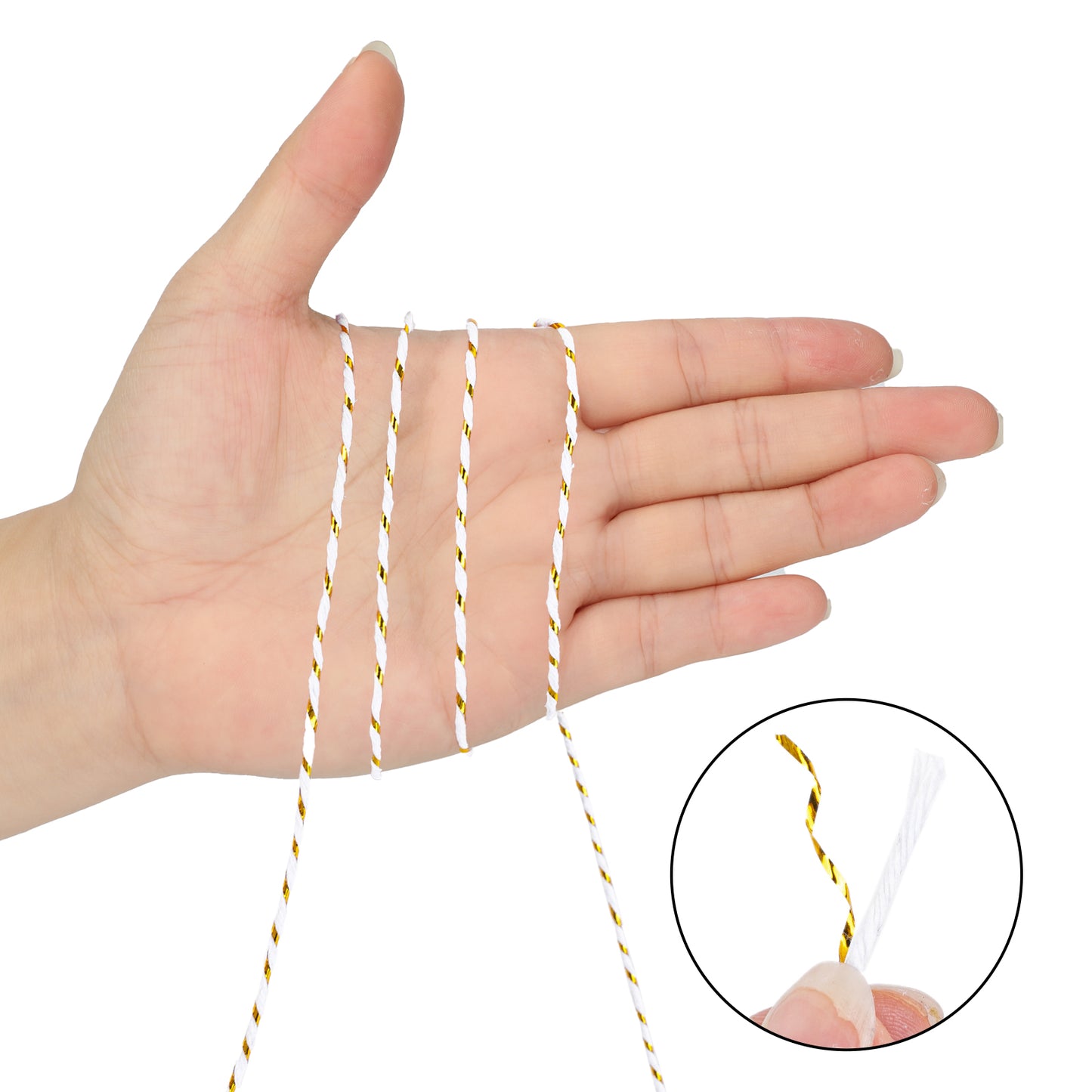 G2PLUS Gold and White Twine String - 2mm 164ft Metallic Bakers Packing Twine for Gift Wrapping, DIY Crafts, Holiday Decorations, Party Favors