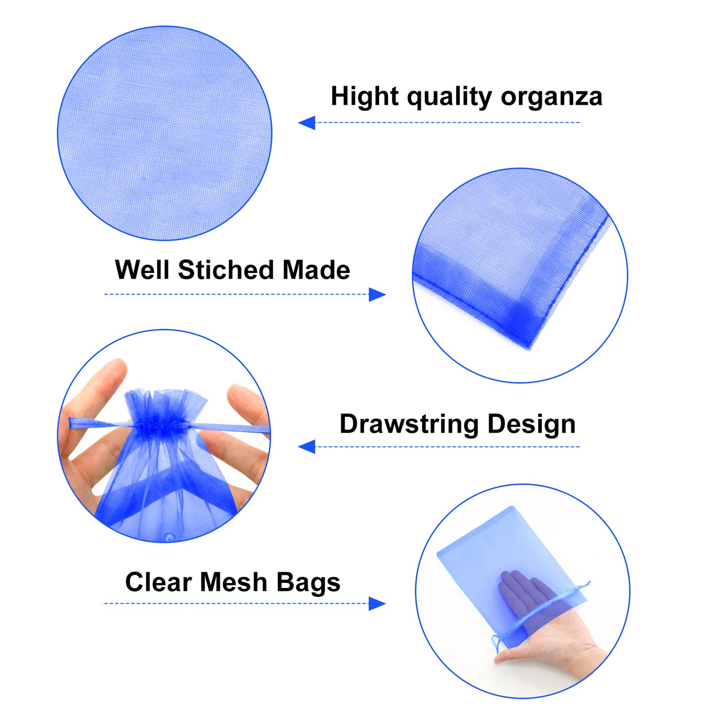 G2PLUS 25PCS Royal Blue Organza Bags 5x7 inches - Sheer Mesh Jewelry Pouches, Organza Gift Bags with Drawstring for Candy, Jewelry, Wedding Party Favors