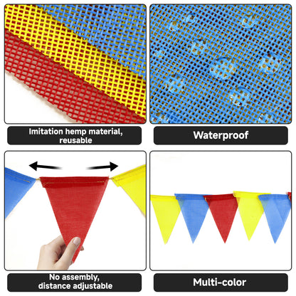 G2PLUS Pre-Strung Burlap Pennant Banners, 39Ft Red Yellow Blue Triangle Flag Bunting, 36Pcs Pennant Banner Flags Garland for Birthday, Carnival, School Events, Baby Shower, Wedding and Party Decor