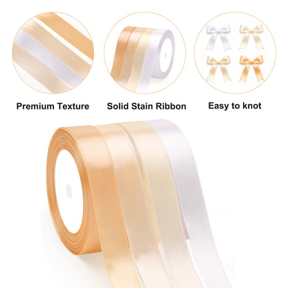 G2PLUS Cream Neutral Satin Ribbon for Gift Wrapping, 4 Rolls, 20mm x 22m 88m Total Gift Wrapping Ribbon, Ribbon for DIY Crafts, Wedding Decorations, Bows, Bouquet Wrapping