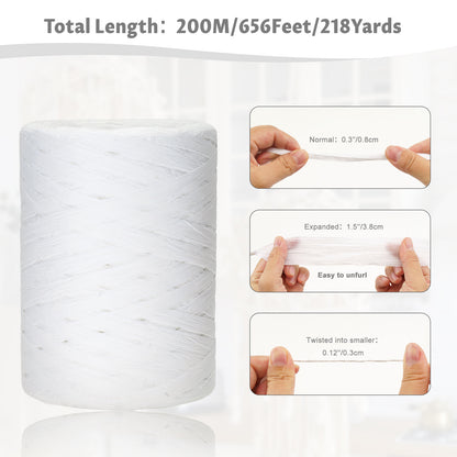 G2PLUS 218 Yards Raffia Paper Craft Ribbon, 1/4 Inch Wide Raffia Ribbon for Gift Wrapping, White Raffia Ribbon Packing Twine String for DIY Arts & Crafts, Crochet Supplies, Christmas Holiday Decor