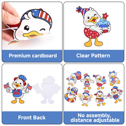 G2PLUS American Flag Garland 19.6Ft, Pre-Strung Patriotic Duck Banner, Red White Blue Paper Banner for 4th of July, Independence Day, Memorial Day, Baby Shower, USA Theme Party Decorations