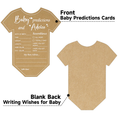 G2PLUS Baby Advice Cards, Onesie Baby Shower Predictions and Advice Cards for Parents To Be, Wishes Card for New Parents, Gender Reveal Girls Boys Shower Game Party Decorations(5.2x6 in, Kraft, White)