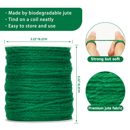 G2PLUS Natural Jute Twine String, 3mm Jute Garden Twine, 328 Feet Jute Twine String for Crafts, 3 Ply Hemp Twine Rope for Gift Wrapping and Climbing Plants, Arts, Decoration Packing String（Green）