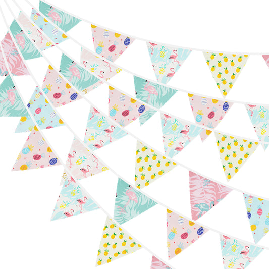G2PLUS 12M Flamingo Fabric Bunting Banner,19x21CM Large Reusable Cotton Triangle Flag Garland with 42PCS Flamingo Summer Pennants for Garden Tea Parties Summerhouse Decor