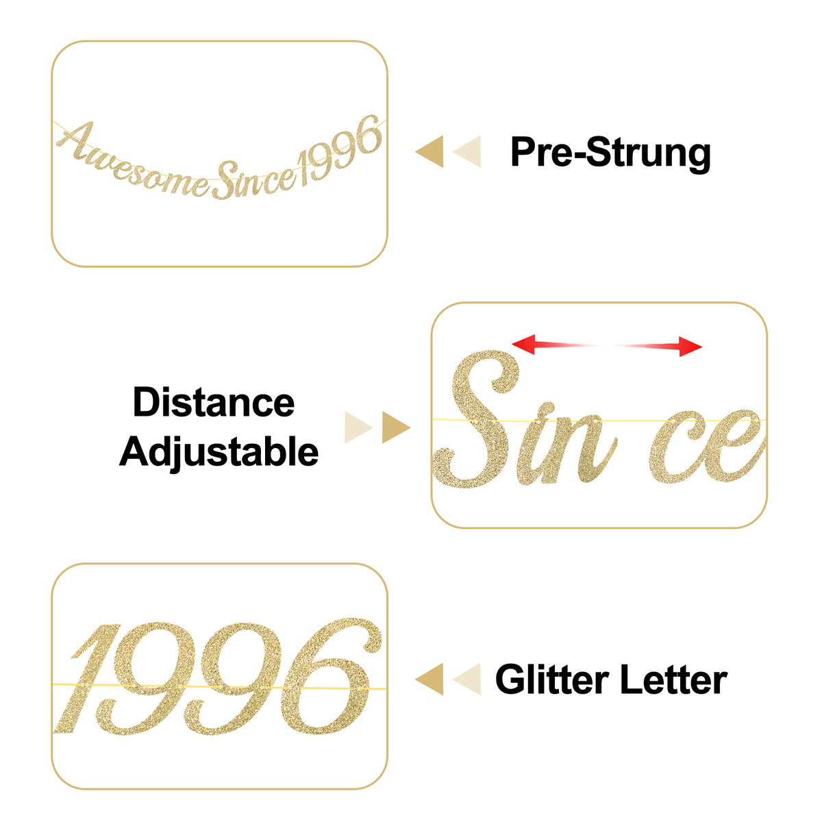 G2PLUS Pre-Strung 30th Birthday Banner, Glitter 30th Birthday Decorations Champagne Gold Happy 30th Birthday Banner, 3m Awesome Since 1996 Banner, 30th Birthday Party Decorations