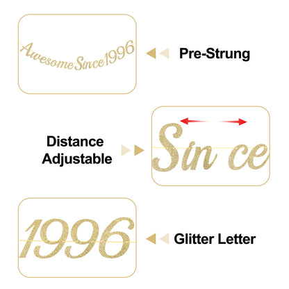 G2PLUS Pre-Strung 30th Birthday Banner, Glitter 30th Birthday Decorations Champagne Gold Happy 30th Birthday Banner, 3m Awesome Since 1996 Banner, 30th Birthday Party Decorations