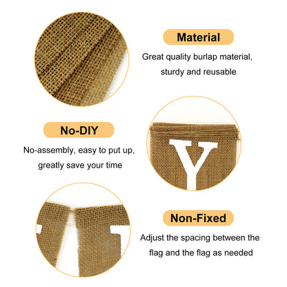 G2PLUS Happy Birthday Banners Burlap, Pre-Strung Happy Birthday Banner Sign, Rustic Happy Birthday Garland Bunting for Party Decorations, Reusable Hanging Backdrop for Cake Table