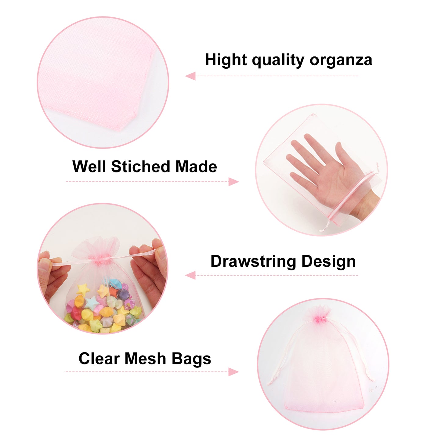 G2PLUS 25PCS Blush Pink Organza Bags 5x7 inches - Drawstring Organza Bags, Candy Gift Wrap Pouches for Baby Shower, Birthday, Wedding Party Favors