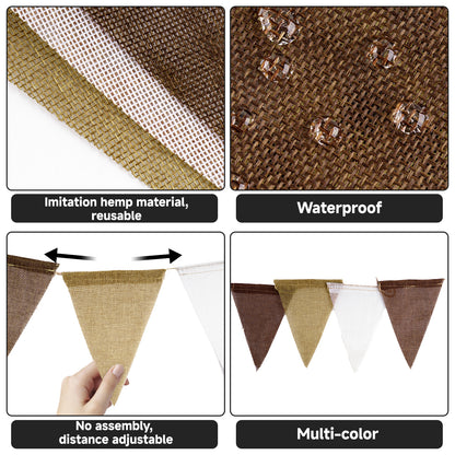 G2PLUS Pre-Strung Burlap Pennant Banners, 30Ft Gradient Brown Fabric Triangle Flag Bunting, 36Pcs Pennant Banner Flags Garland for Wedding, Birthday, Baby Shower, Rustic Farmhouse and Holiday
