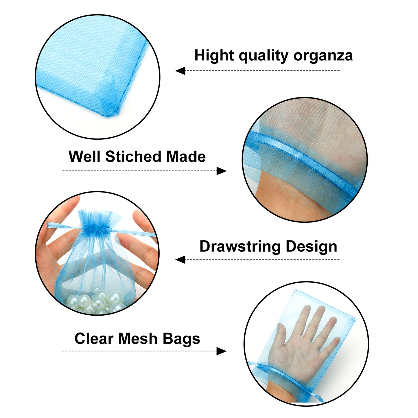 G2PLUS 25PCS Blue Organza Bags 5x7 inches, Sheer Mesh Jewelry Pouches, Organza Gift Bags with Drawstring for Candy, Jewelry, Wedding Party Favors