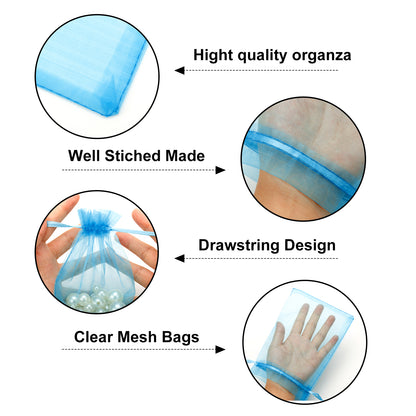 G2PLUS 25PCS Blue Organza Bags 5x7 inches, Sheer Mesh Jewelry Pouches, Organza Gift Bags with Drawstring for Candy, Jewelry, Wedding Party Favors