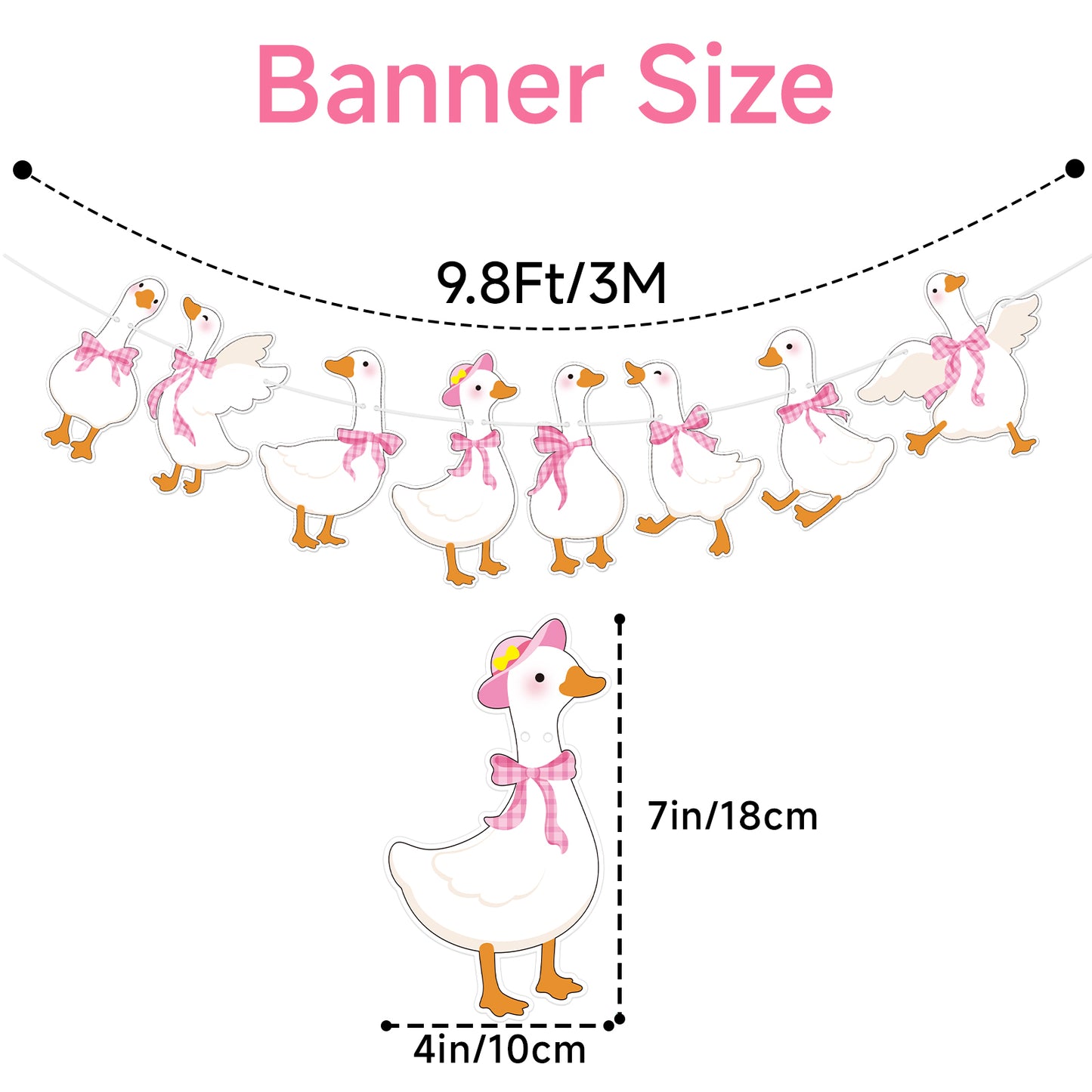 G2PLUS Pre-Strung Silly Goose Birthday Banner, 19.6Ft Pink Bow Paper Bunting Garland, Cute Animal Party Decor for Birthday, Nursery Room & Spring Celebration