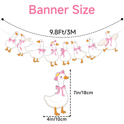 G2PLUS Pre-Strung Silly Goose Birthday Banner, 19.6Ft Pink Bow Paper Bunting Garland, Cute Animal Party Decor for Birthday, Nursery Room & Spring Celebration