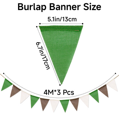 G2PLUS Pre-Strung Burlap Pennant Banners, 39Ft Green White Brown Fabric Triangle Flag Bunting, 36Pcs Pennant Banner Flags Garland for Football Game Day, Outdoor Parties, Camping & Backyard Decorations