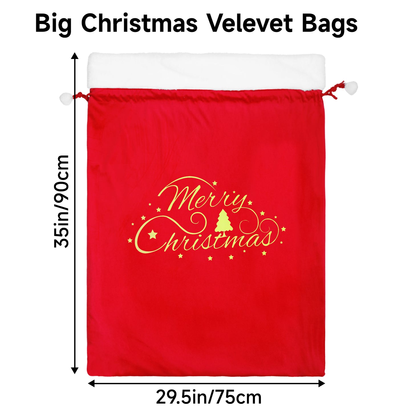 G2PLUS Large Velvet Santa Sack - 30x36 Inch Red Christmas Drawstring Gift Bags for Big Presents, Holiday Party Decor