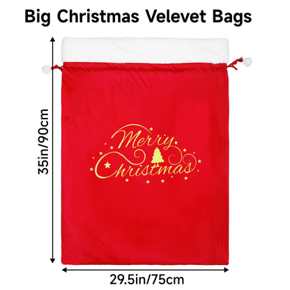 G2PLUS Large Velvet Santa Sack - 30x36 Inch Red Christmas Drawstring Gift Bags for Big Presents, Holiday Party Decor