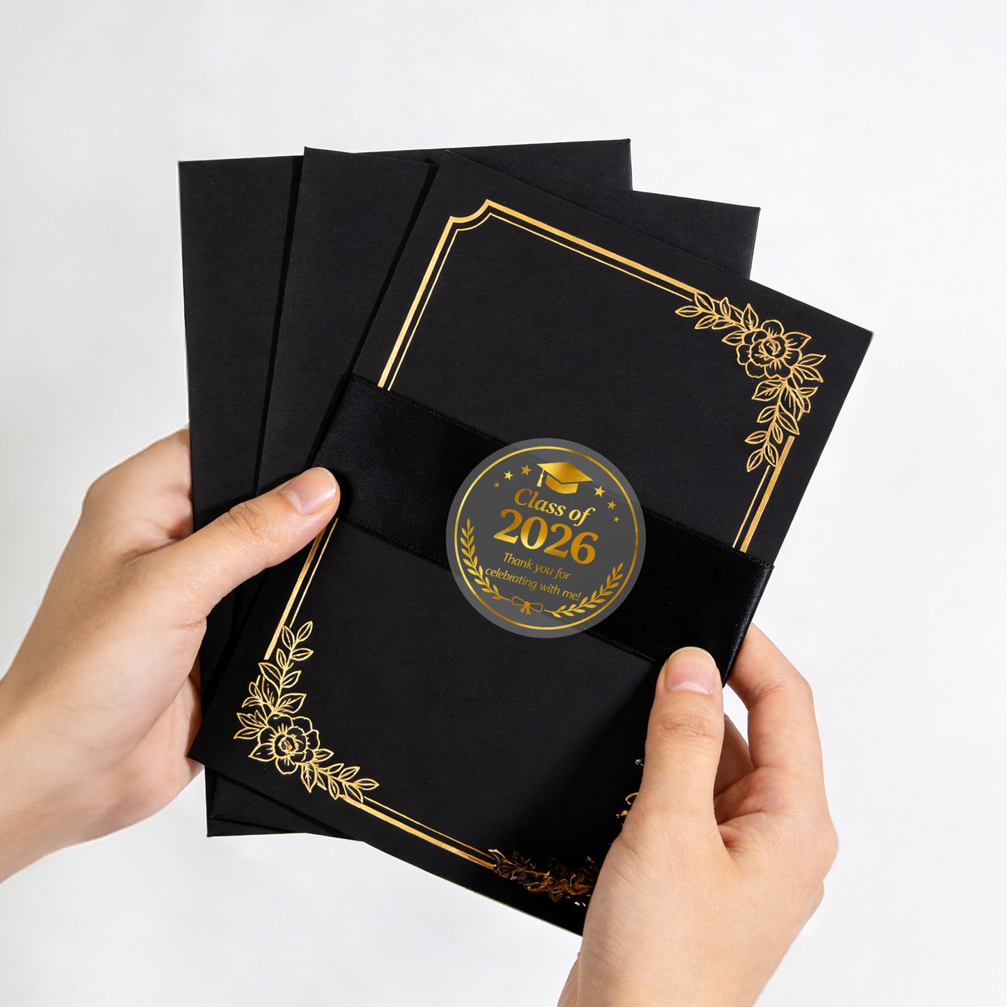 G2PLUS Graduation Thank You Stickers - 120Pcs Class of 2026 Stickers 1.6in Gold Foil Graduation Gift Labels Transparent Envelope Seal Sticker for Congrats Grad Invitation and Grad Party Favors