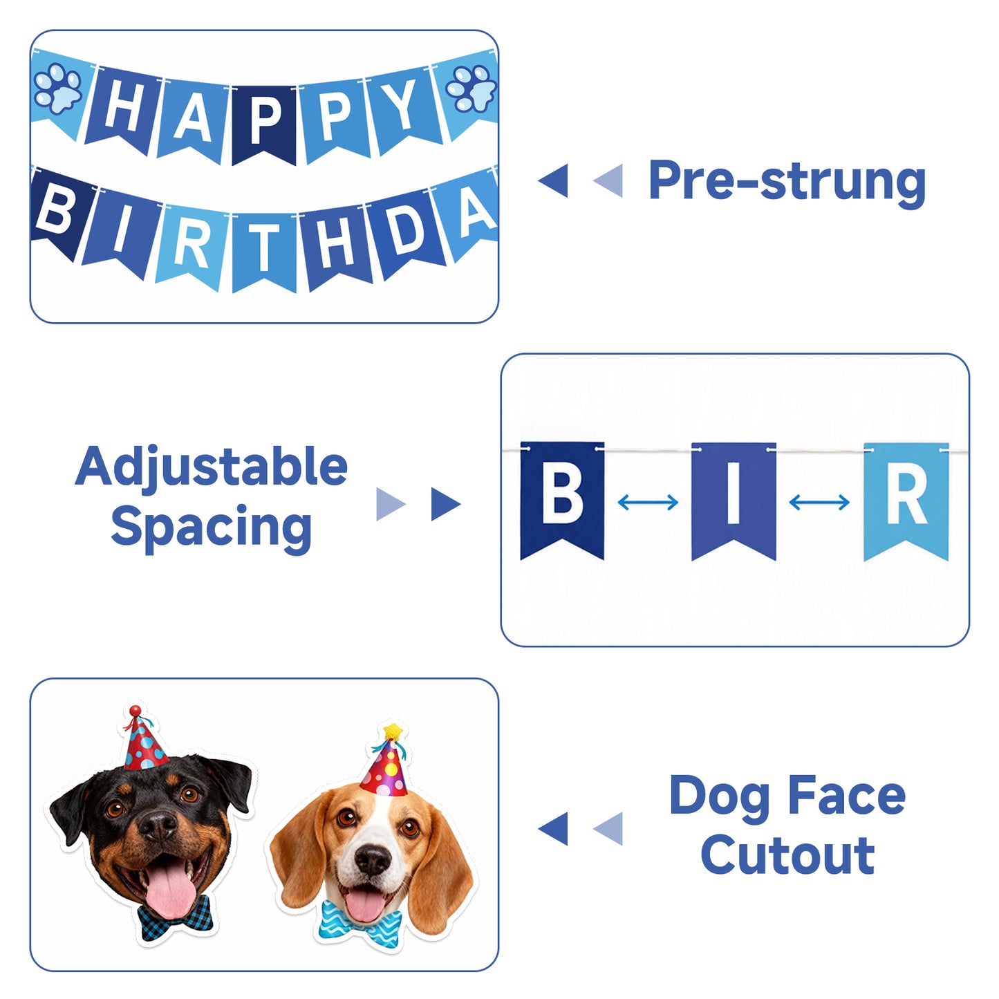 G2PLUS Pre-Strung Dog Birthday Decorations with 6PCS Hanging Swirl, Blue Dog Birthday Banner, Puppy Party Banner for Wall Backdrop Decoration