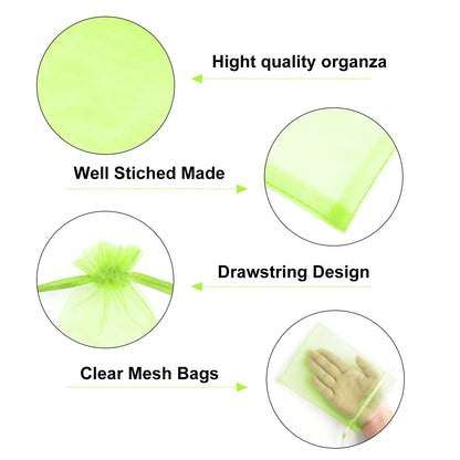 G2PLUS 25PCS Drawsring Organza Bags 5x7 inches - Light Green Organza Gift Bag, Sheer Mesh Pouches for Candy, Jewelry, Fruits, Wedding Party Favors