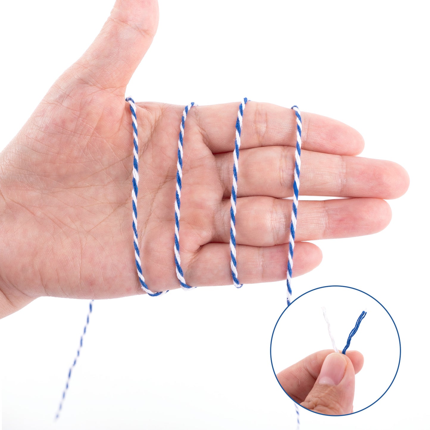 G2PLUS White Blue String - 2mm 328ft White Blue Cotton Twine String for Gift Wrapping, Baking, DIY Crafts, Christmas Holiday Decorations