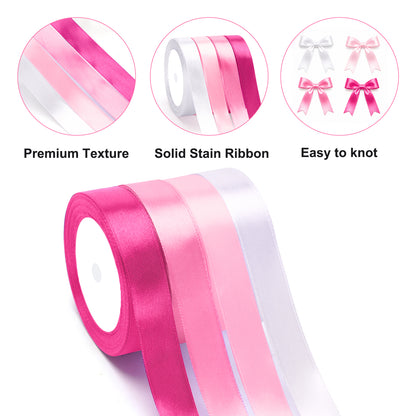 G2PLUS Pink Satin Ribbon for Gift Wrapping, 4 Rolls, 20mm x 22m 88m Total Gift Wrapping Ribbon, Ribbon for Birthday Parties, Baby Showers, DIY Crafts, Bows, Bouquet Wrapping