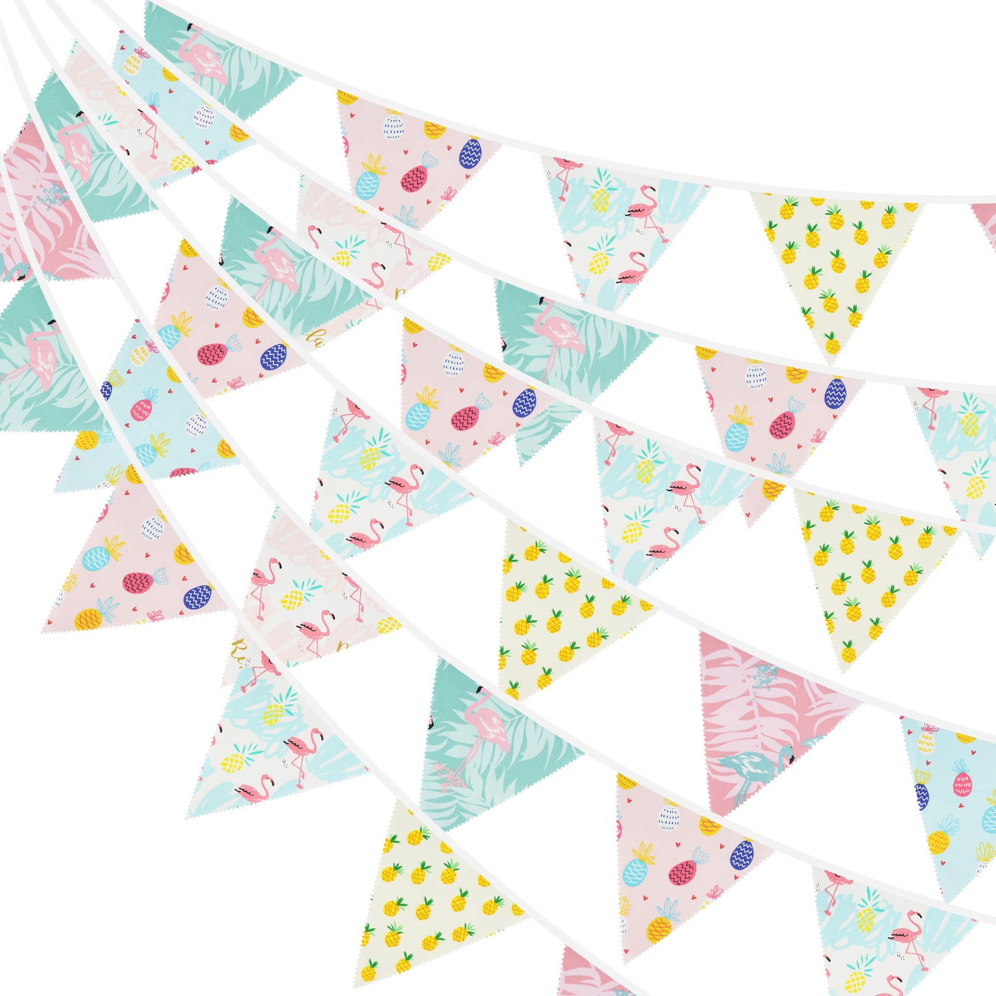G2PLUS Hawaiian Flamingo Bunting Banner, 39FT Extra Long Reusable Cotton Triangle Flags, Pre-Sewn Garland Pennant Banner for Summer Luau, Pool Party Decor & Beach Theme