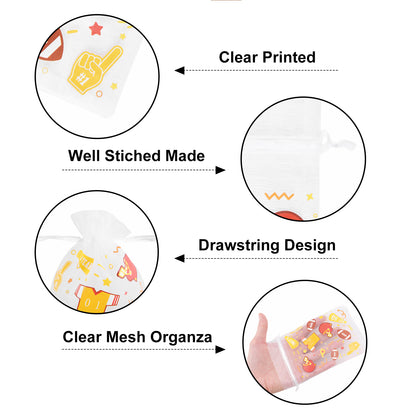 G2PLUS 30PCS Sports Theme Organza Bags 4x6, Sheer Mesh Drawstring Pouches for Football Party Favors, Game Day Party Treat Bags for Kids Birthday & Team Gifts