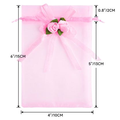 G2PLUS 30Pcs Rose Organza Bags 4x6 Inch-Pink Wedding Favor Bags, Sheer Mesh Jewelry Pouches with Drawstring for Bridal Shower, Baby Shower, Valentine's Day Party Favors