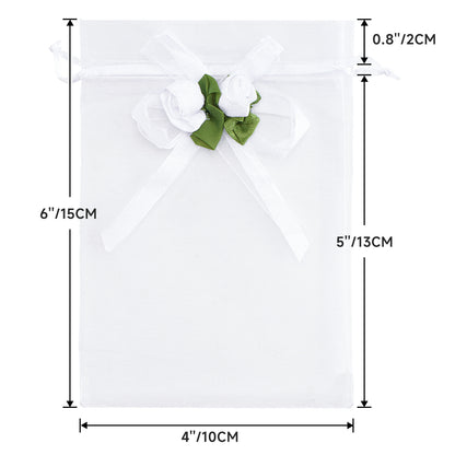 G2PLUS 30Pcs Rose Organza Bags 4x6 Inch-White Wedding Favor Bags, Jewelry Pouches with Drawstring for Bridal Shower, Baby Shower, Valentine's Day Party Favors
