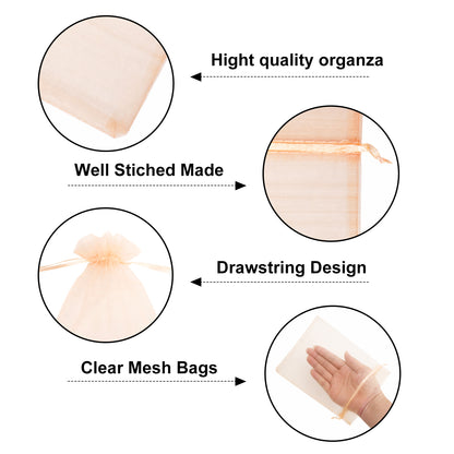 G2PLUS 25PCS Peach Organza Bags 5x7 inches - Sheer Mesh Jewelry Pouches, Organza Gift Bags with Drawstring for Candy, Jewelry, Wedding Party Favors