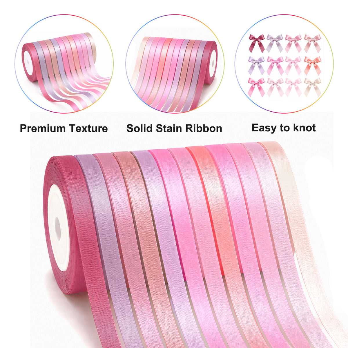 G2PLUS Pink Satin Ribbon for Gift Wrapping, 12 Rolls, 10mm x 9m 108m Total Gift Wrapping Ribbon, Ribbon for Weddings, Baby Showers, DIY Crafts, Bows, Bouquet Wrapping